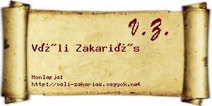 Váli Zakariás névjegykártya